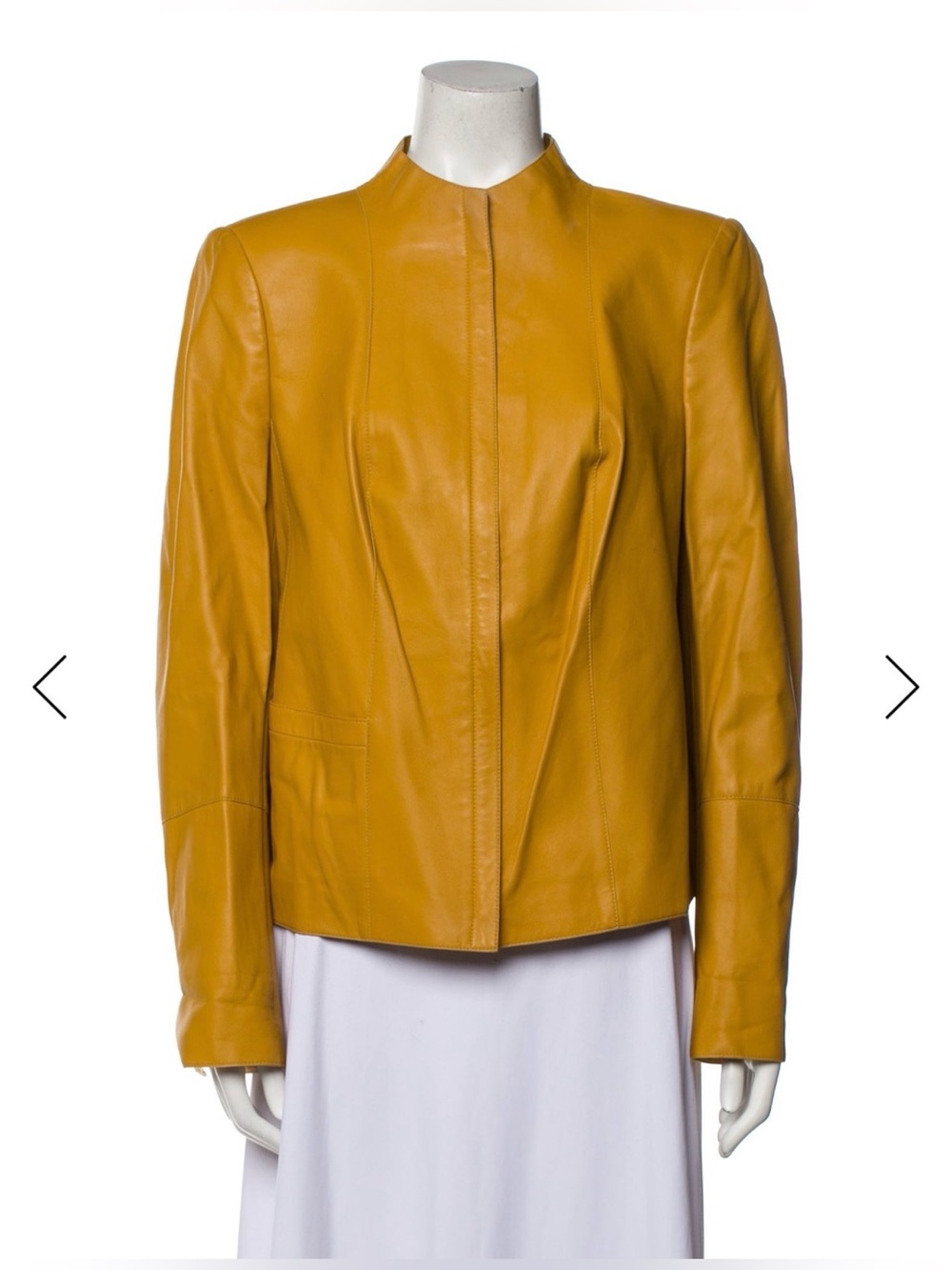 Akris for Bergdorf Goodman Mustard soft calf leather Collarless moto jacket